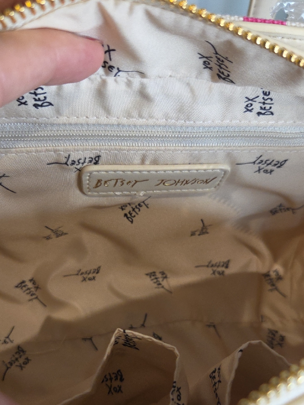 SOLD***Betsey Johnson Pink & Cream Striped Shoulder Bag - Picture 4 of 4